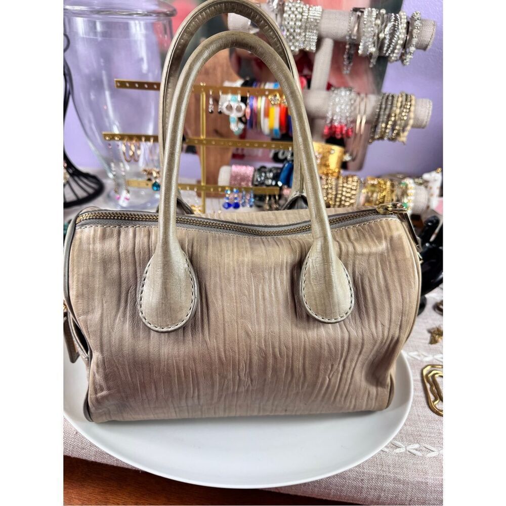 Cole Haan Taupe Pleated Satchel Handbag